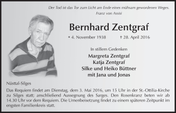 Traueranzeige von Bernhard Zentgraf 