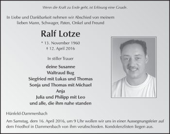 Traueranzeige von Ralf Lotze 