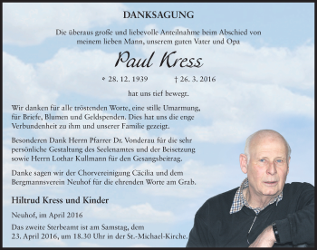 Traueranzeige von Paul Kress 