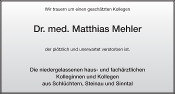 Traueranzeige von Matthias Mehler 