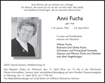 Traueranzeige von Anni Fuchs 
