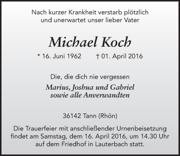Traueranzeige von Michael Koch 