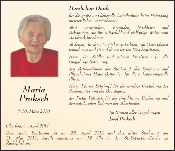 Traueranzeige von Maria Proksch 