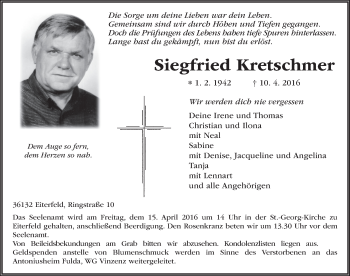 Traueranzeige von Siegfried Kretschmer 