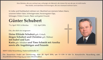 Traueranzeige von Günter Schubert 