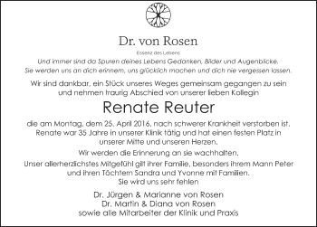 Traueranzeige von Renate Reuter 