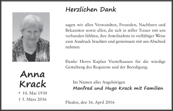 Traueranzeige von Anna Krack 