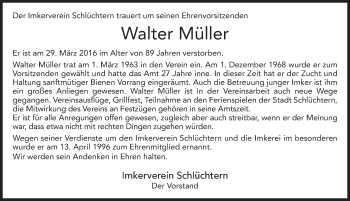 Traueranzeige von Walter Müller 