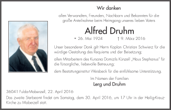 Traueranzeige von Alfred Druhm 