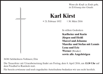 Traueranzeige von Karl Kirst 