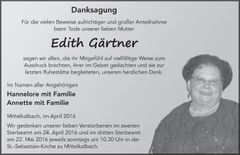 Traueranzeige von Edith Gärtner 