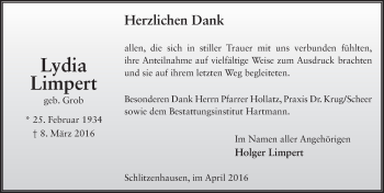 Traueranzeige von Lydia Limpert 
