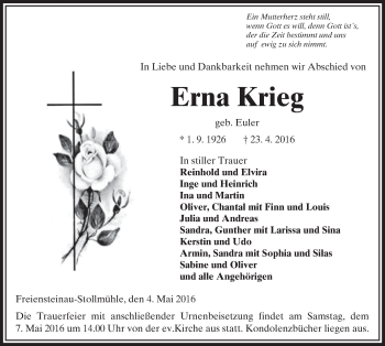 Traueranzeige von Erna Krieg 