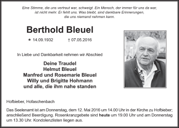 Traueranzeige von Berthold Bleuel 