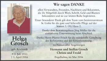 Traueranzeige von Helga Grosch 