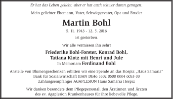 Traueranzeige von Martin Bohl 