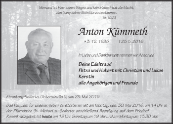 Traueranzeige von Anton Kümmeth 