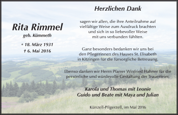 Traueranzeige von Rita Rimmel 
