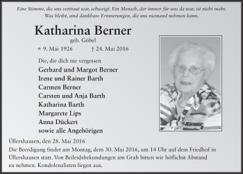 Traueranzeige von Katharina Berner 