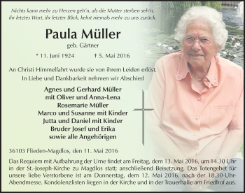 Traueranzeige von Paula Müller 