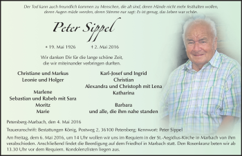 Traueranzeige von Peter Sippel 