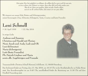 Traueranzeige von Leni Schnell 