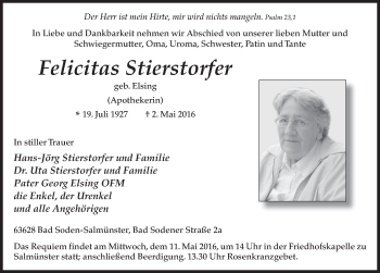 Traueranzeige von Felicitas Stierstorfer 