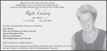 Traueranzeige von Ruth Ludwig 