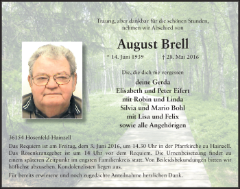 Traueranzeige von August Brell 