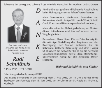 Traueranzeige von Rudi Schultheis 