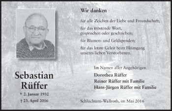 Traueranzeige von Sebastian Rüffer 