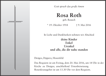 Traueranzeige von Rosa Roth 