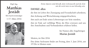 Traueranzeige von Matthias Jestädt 