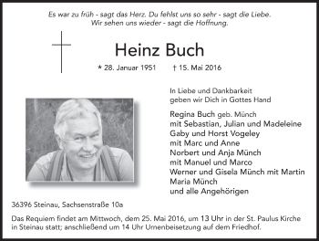 Traueranzeige von Heinz Buch 