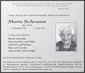 Traueranzeige von Maria Schramm 