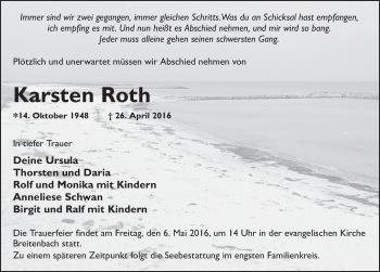 Traueranzeige von Karsten Roth 