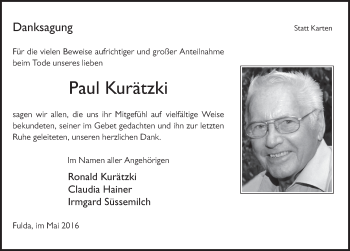 Traueranzeige von Paul Kurätzki 