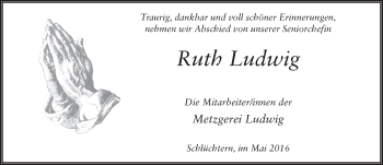Traueranzeige von Ruth Ludwig 