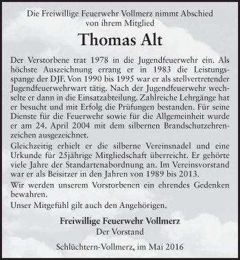 Traueranzeige von Thomas Alt 