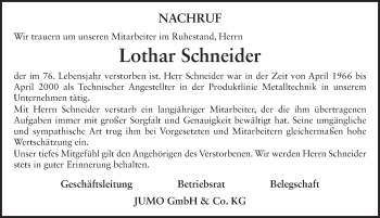 Traueranzeige von Lothar Schneider 