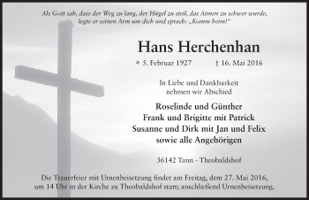 Traueranzeige von Hans Herchenhan 