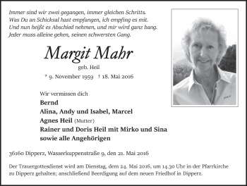 Traueranzeige von Margit Mahr 