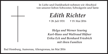 Traueranzeige von Edith Richter 