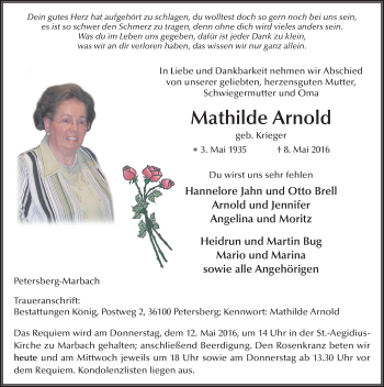 Traueranzeige von Mathilde Arnold 