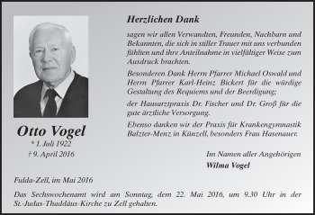 Traueranzeige von Otto Vogel 