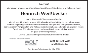Traueranzeige von Heinrich Weißbecker 