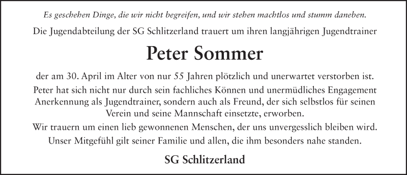  Traueranzeige für Peter Sommer vom 07.05.2016 aus 