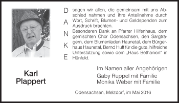Traueranzeige von Karl Plappert 