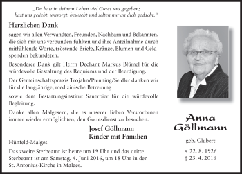Traueranzeige von Anna Göllmann 
