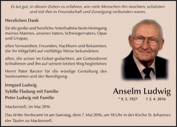 Traueranzeige von Anselm Ludwig 